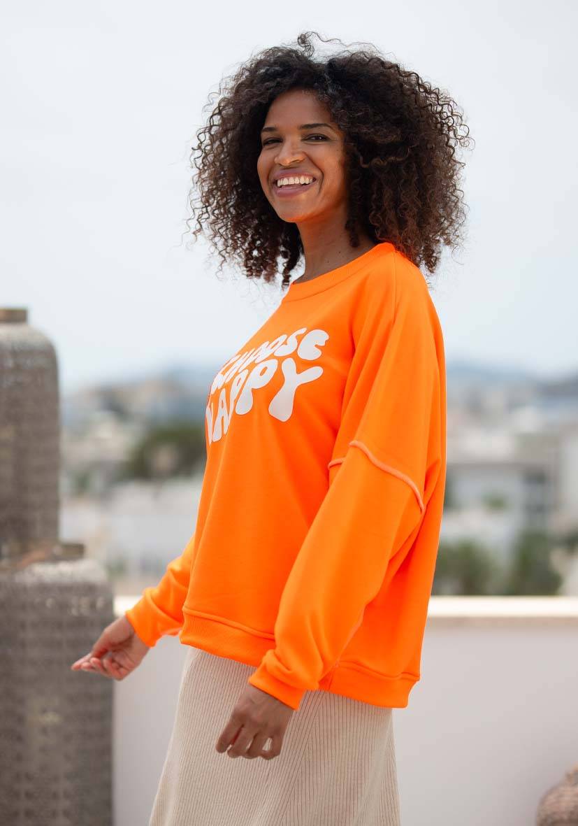 Miss Goodlife Roundneck Choose Happy Strass – Neonorange