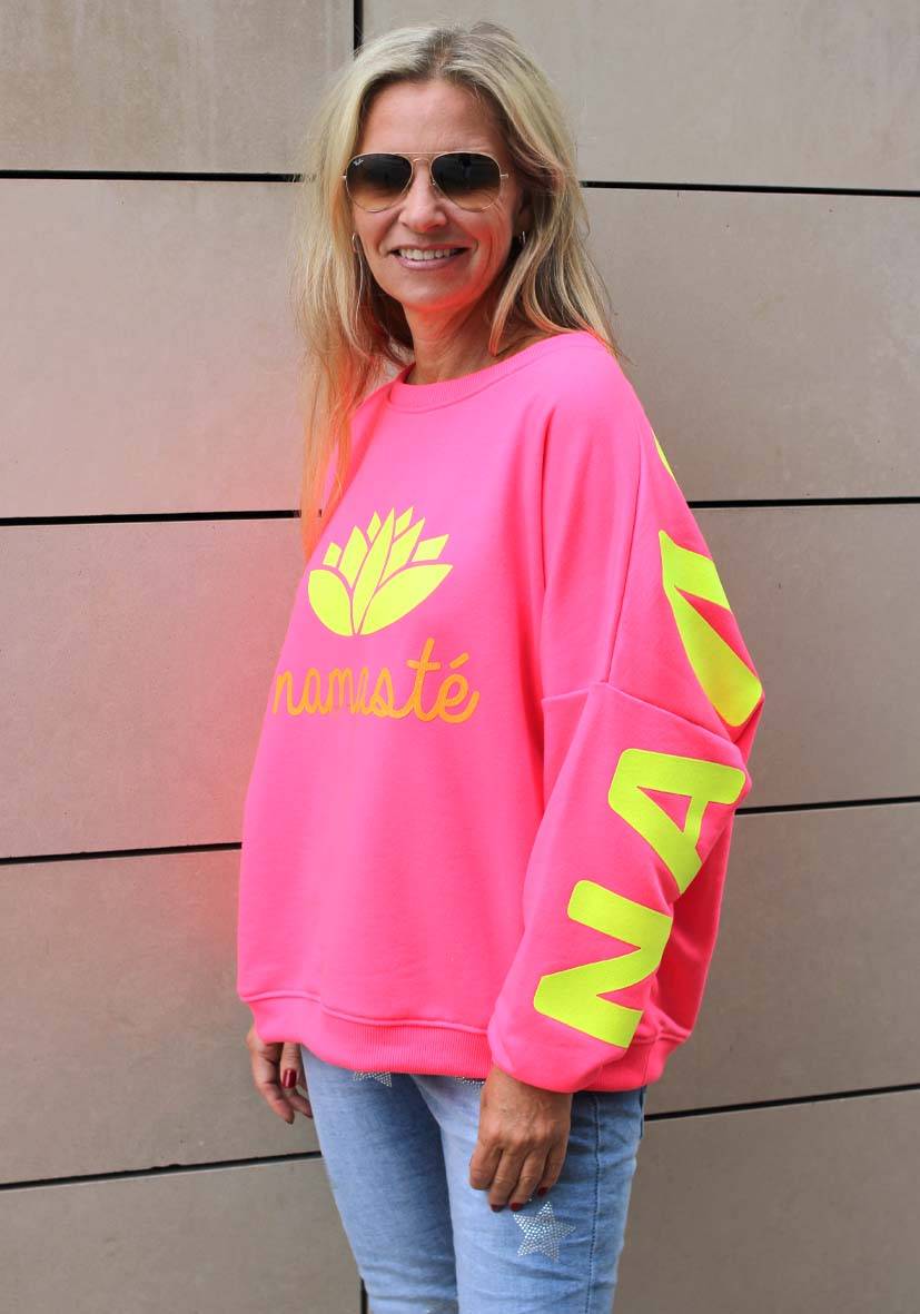 Miss Goodlife Roundneck Double Namasté Glitter – Neonpink