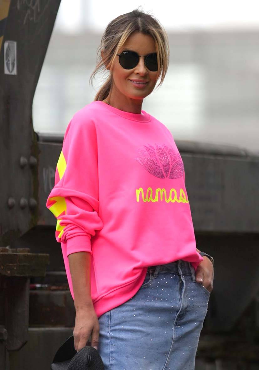 Miss Goodlife Roundneck Double Namasté Strass – Neonpink