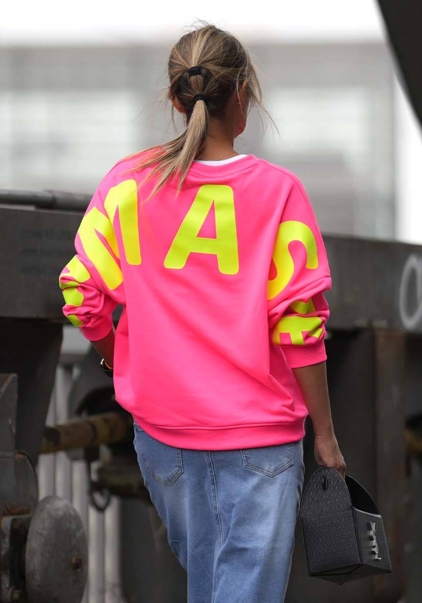 Miss Goodlife Roundneck Double Namasté Strass – Neonpink