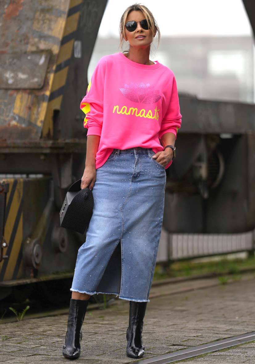 Miss Goodlife Roundneck Double Namasté Strass – Neonpink