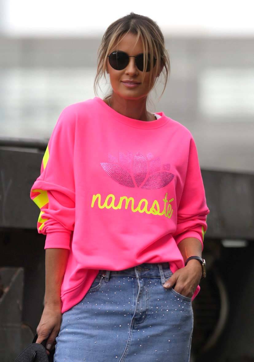 Miss Goodlife Roundneck Double Namasté Strass – neonpink