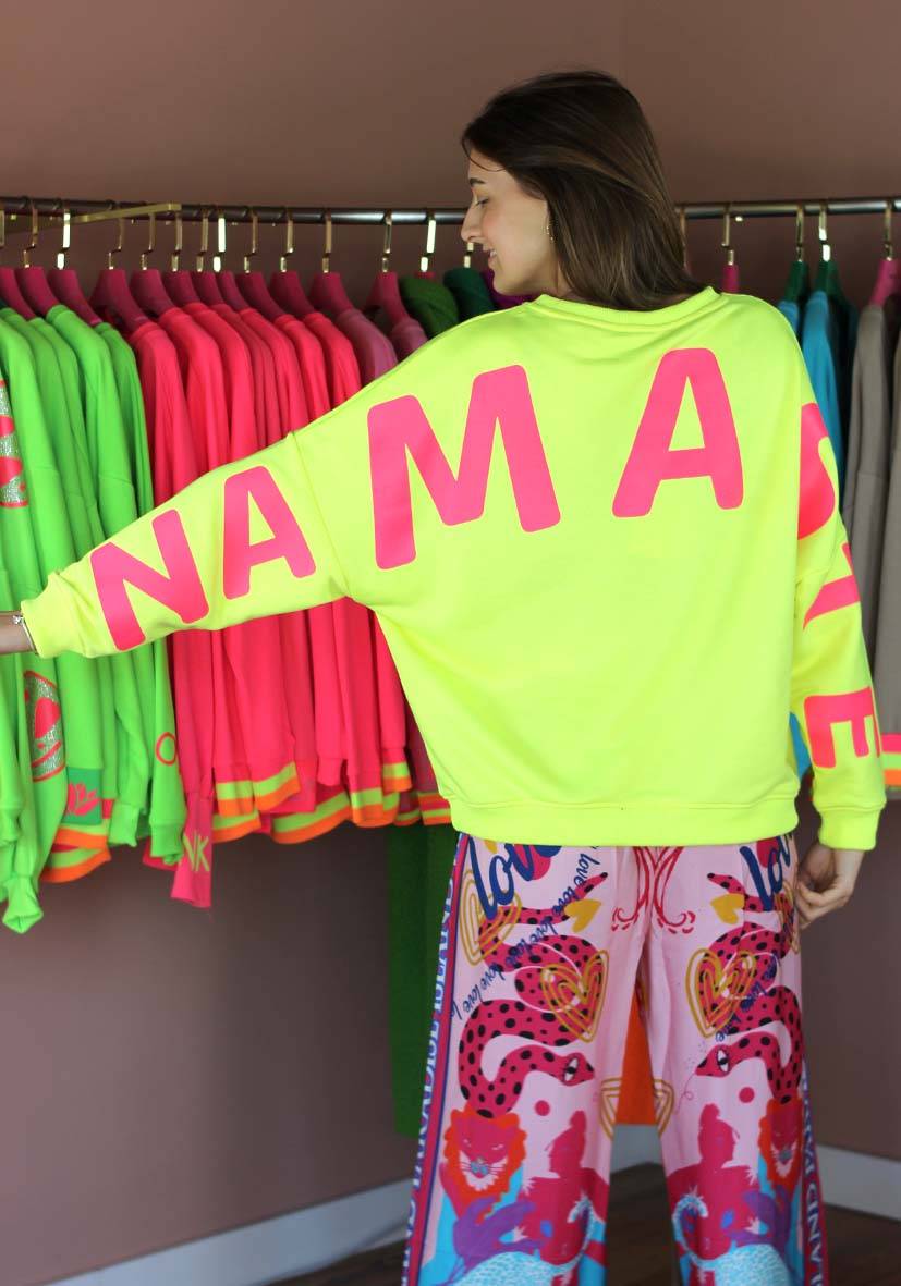 Miss Goodlife Roundneck Double Namasté Strass – Neonyellow