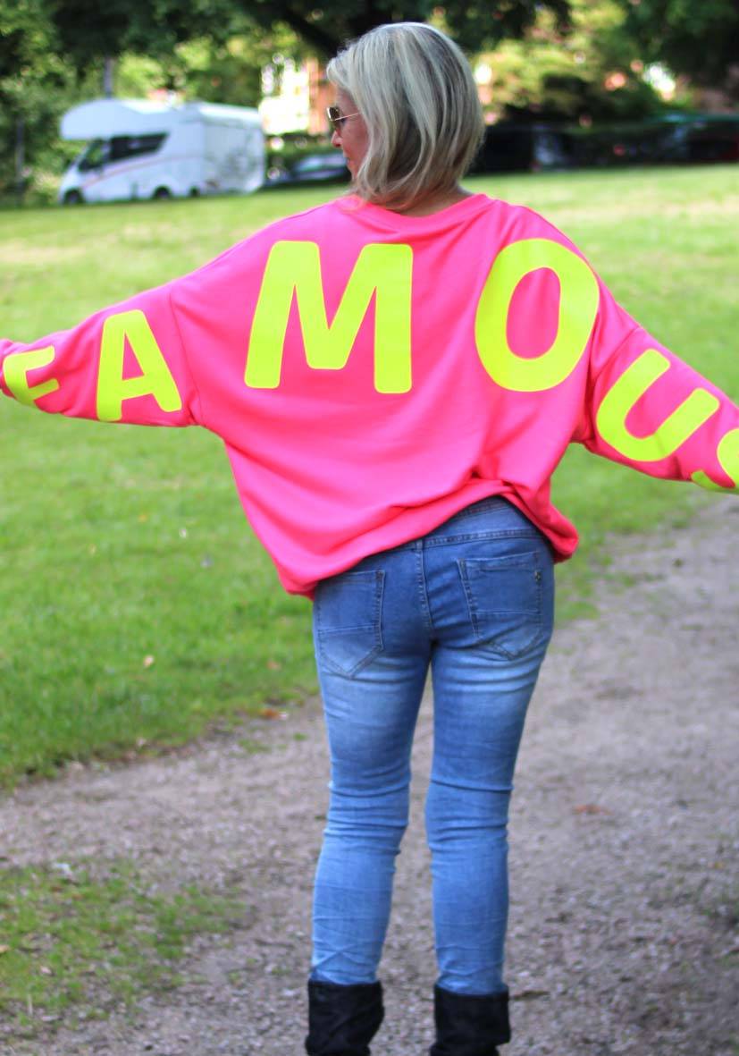 Miss Goodlife Roundneck Famous Heartface Strass – Neonpink