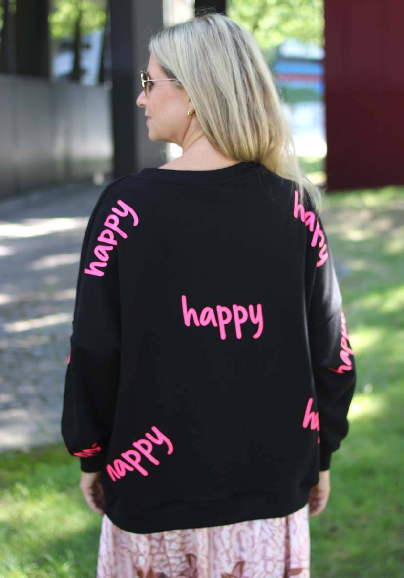 Miss Goodlife Roundneck Happy Heartface Strass – Black