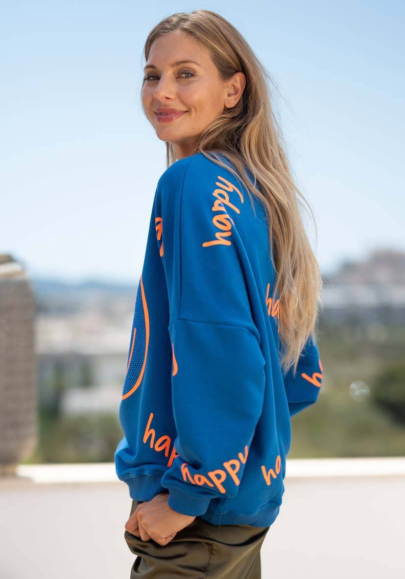 Miss Goodlife Roundneck Happy Heartface Strass – Blue