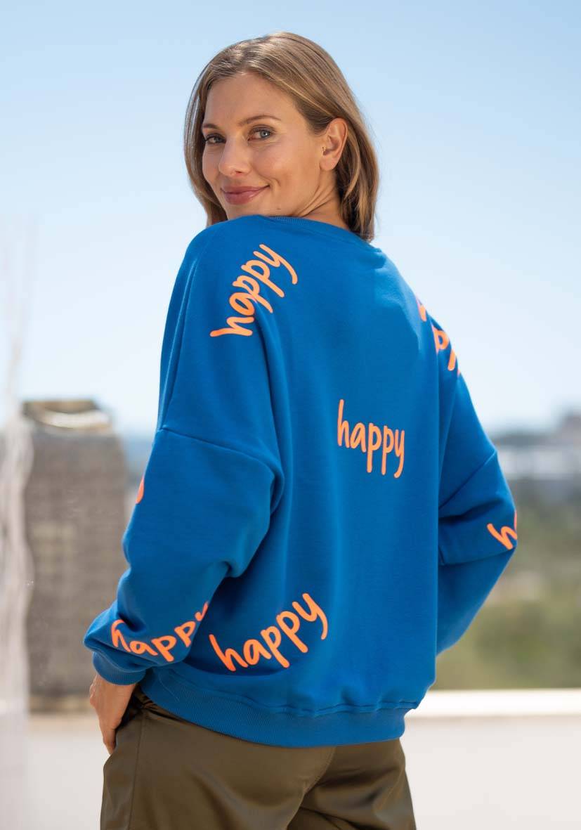 Miss Goodlife Roundneck Happy Heartface Strass – Blue