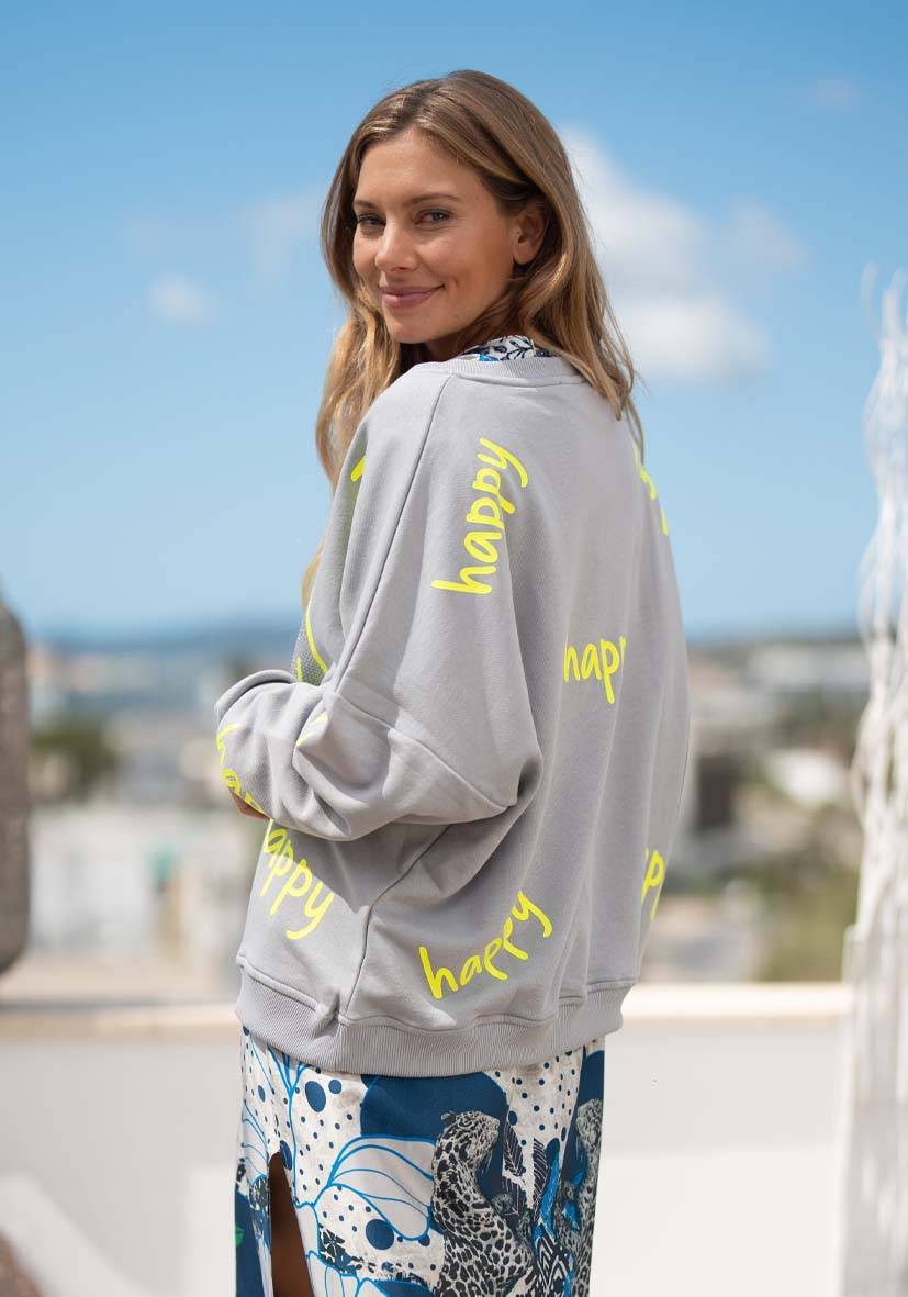 Miss Goodlife Roundneck Happy Heartface Strass – Grey