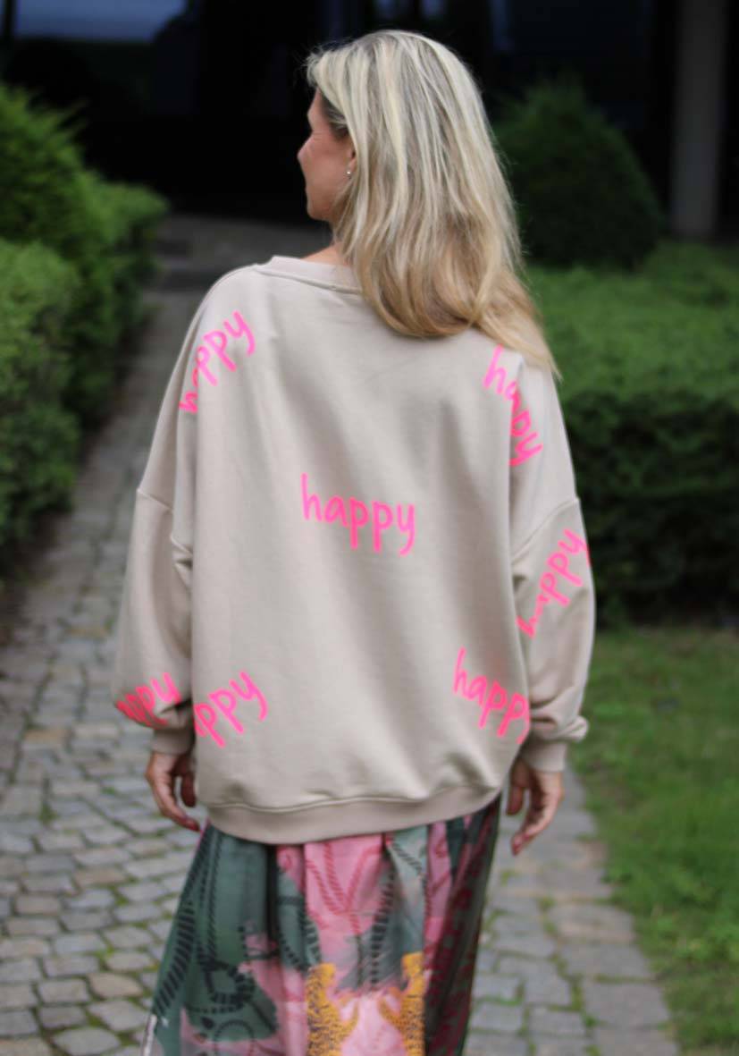 Miss Goodlife Roundneck Happy Heartface Strass – Sand