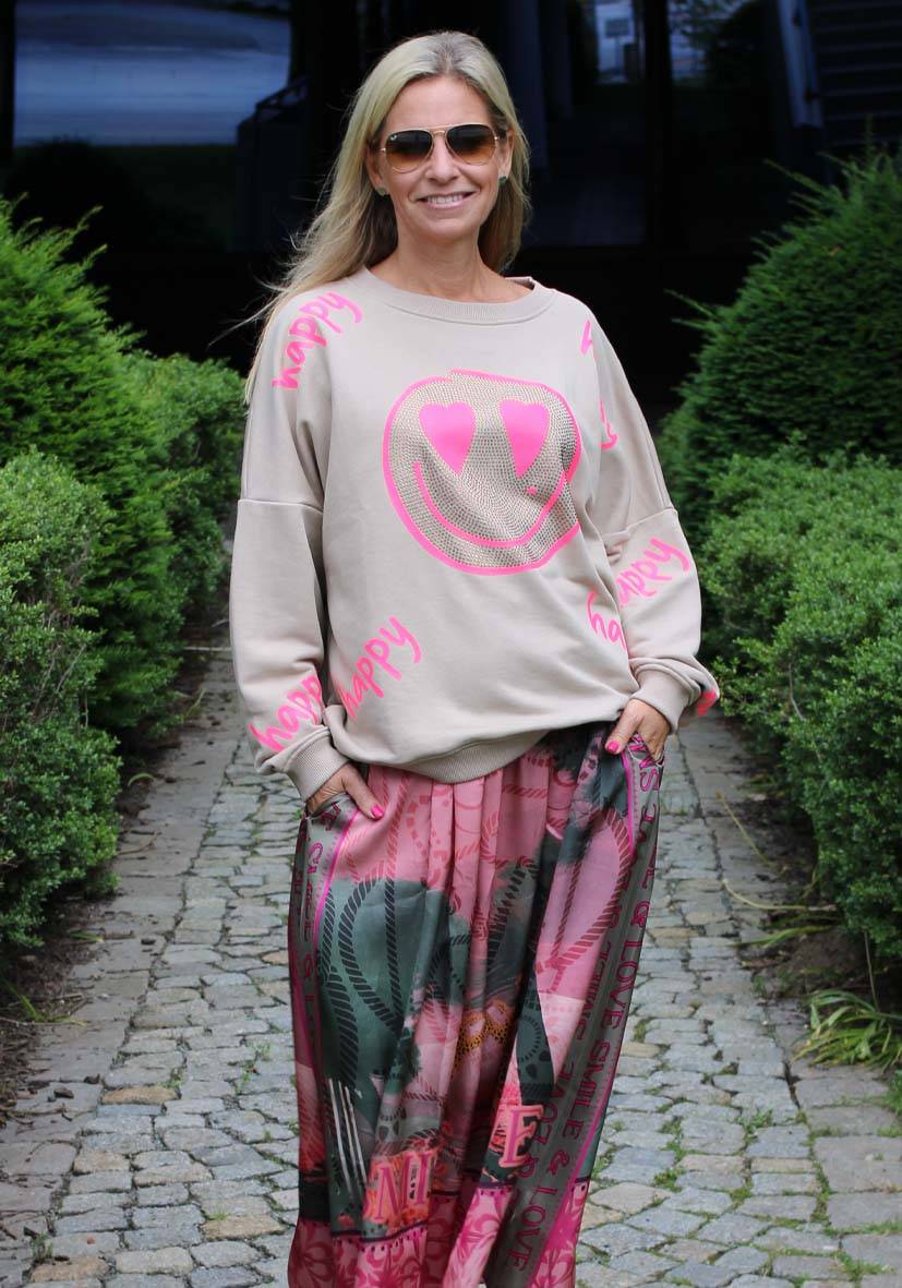 Miss Goodlife Roundneck Happy Heartface Strass – Sand