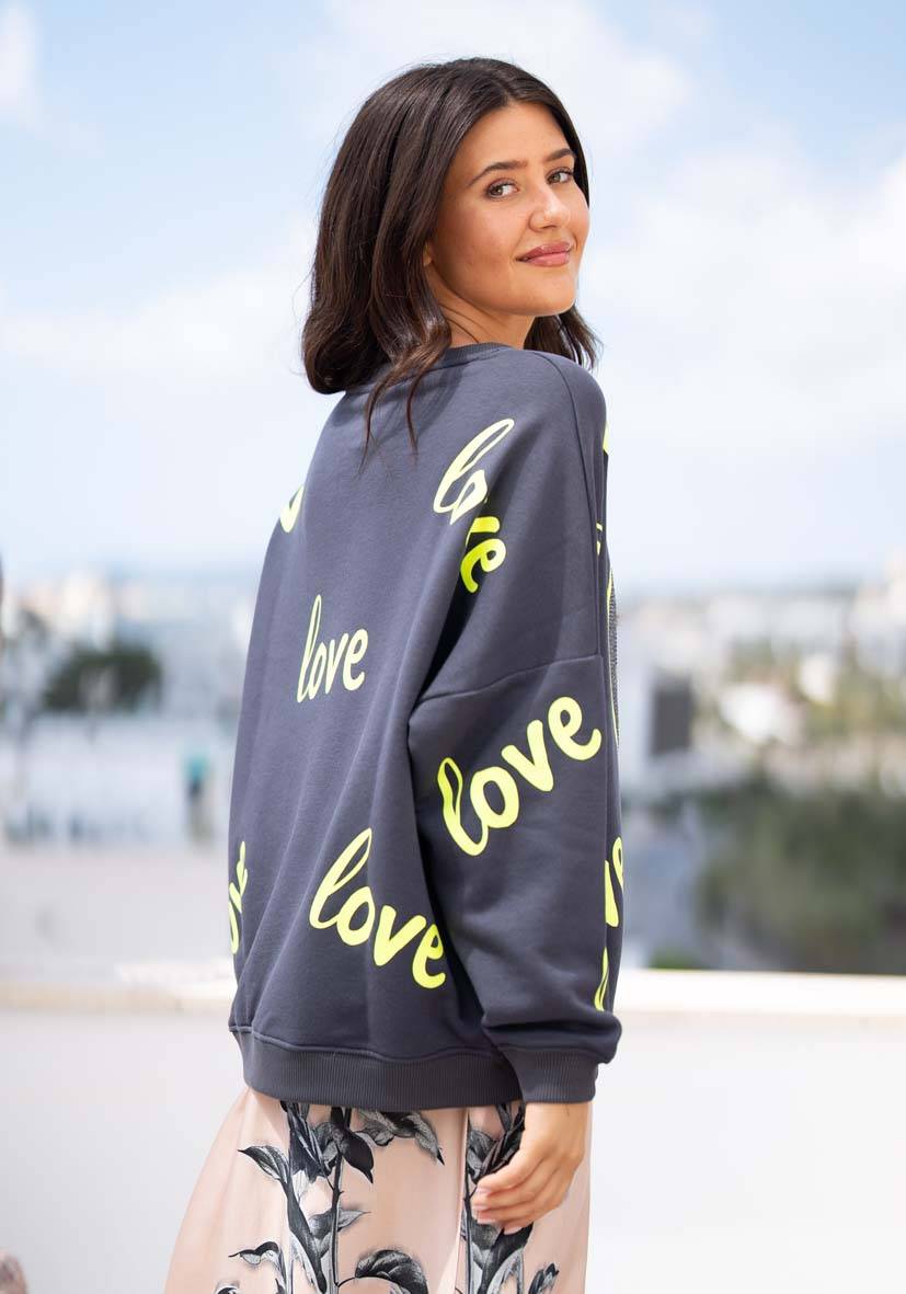 Miss Goodlife Roundneck Love Heartface Strass – Anthracite