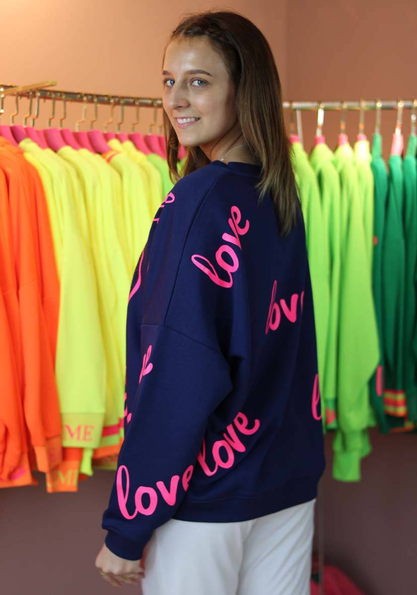 Miss Goodlife Roundneck Love Heartface Strass – Darkblue