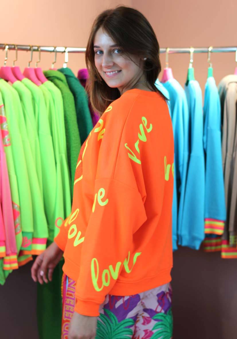 Miss Goodlife Roundneck Love Heartface Strass – Neonorange