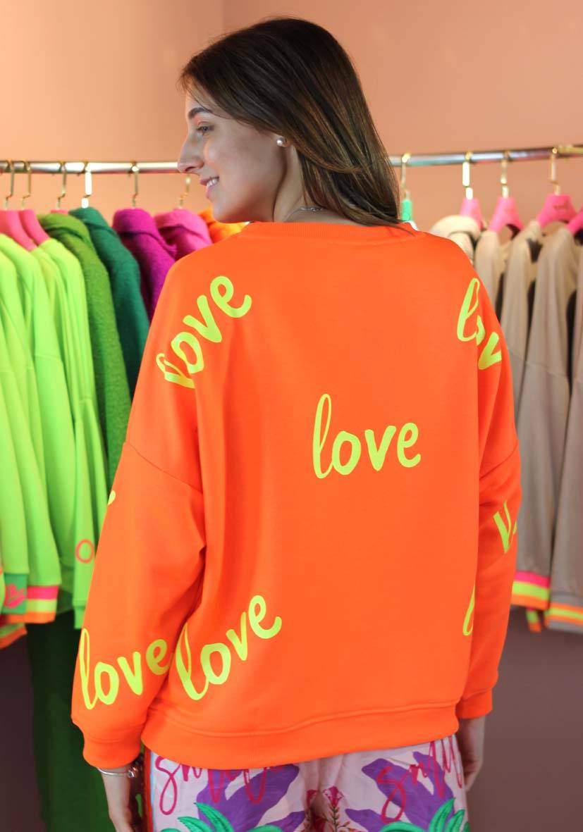 Miss Goodlife Roundneck Love Heartface Strass – Neonorange