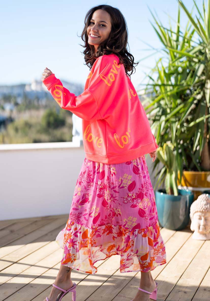 Miss Goodlife Roundneck Love Heartface Strass – Neonpink