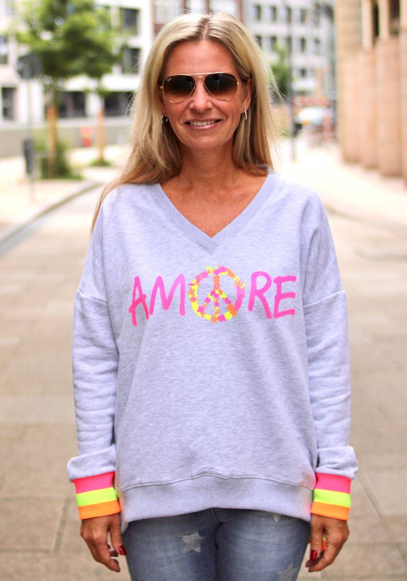 Miss Goodlife V-Neck Amore Peace – lightgrey/neonpink