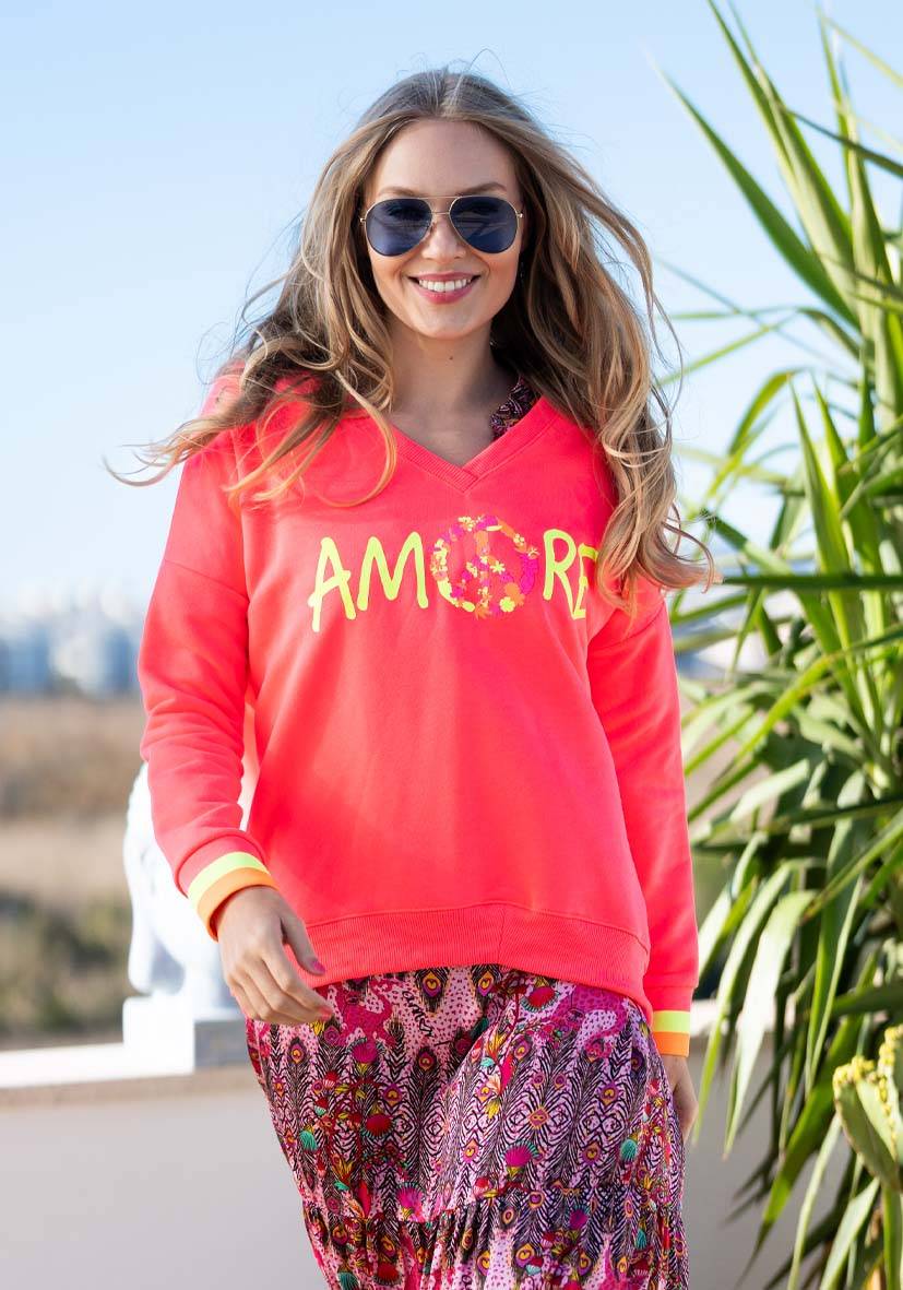 Miss Goodlife V-Neck Amore Peace – neonpink/neonyellow