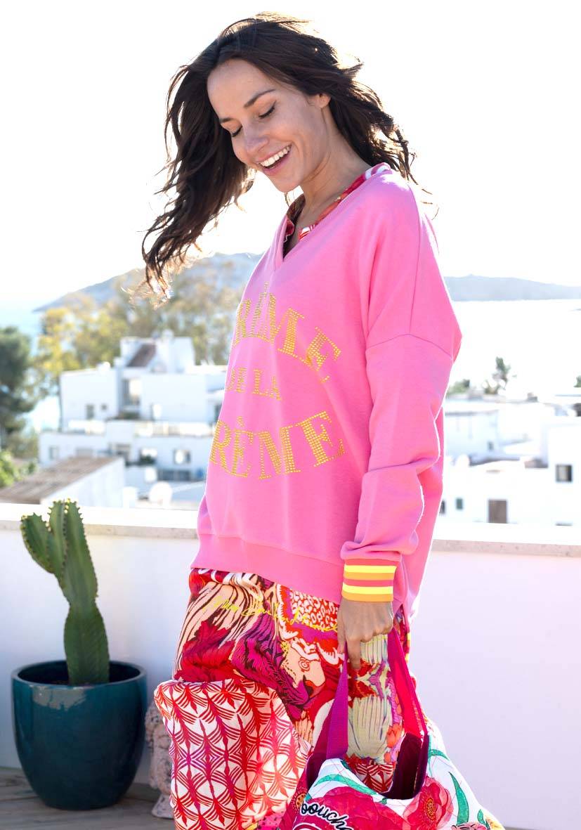 Miss Goodlife V-Neck Cème De La Crème Strass – Rose/yellow