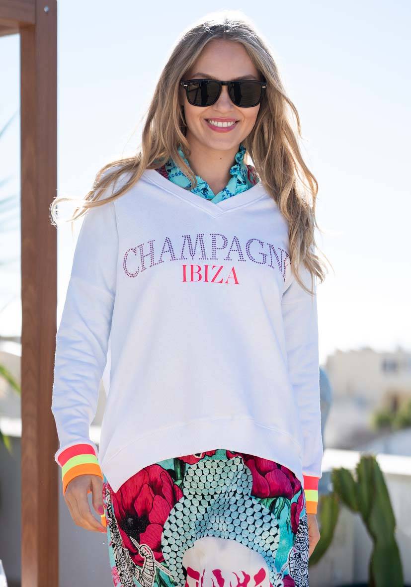 Miss Goodlife V-Neck Champagne Strass – white/neonpink