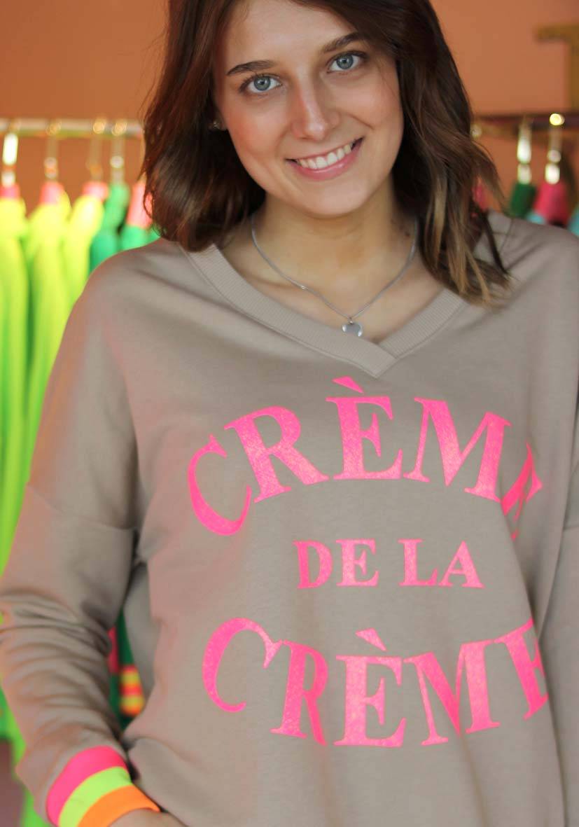 Miss Goodlife V-Neck Creme De La Creme Glitter – Sand/neonpink