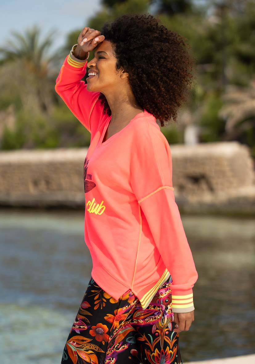 Miss Goodlife V-Neck Good Energy Namasté Strass – Neonpink