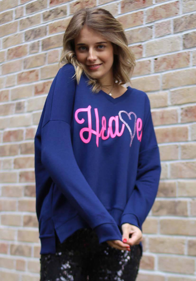 Miss Goodlife V-Neck Heaven Strass – Darkblue/neonpink