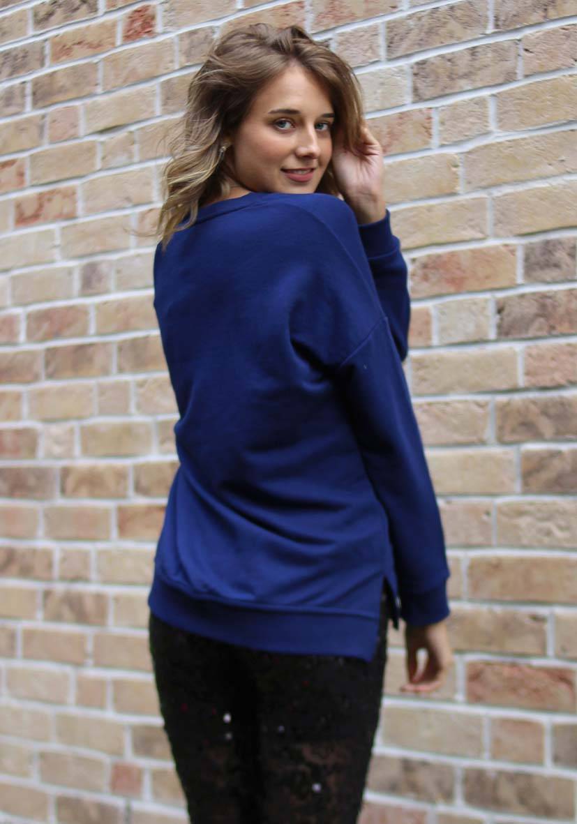 Miss Goodlife V-Neck Heaven Strass – Darkblue/neonpink