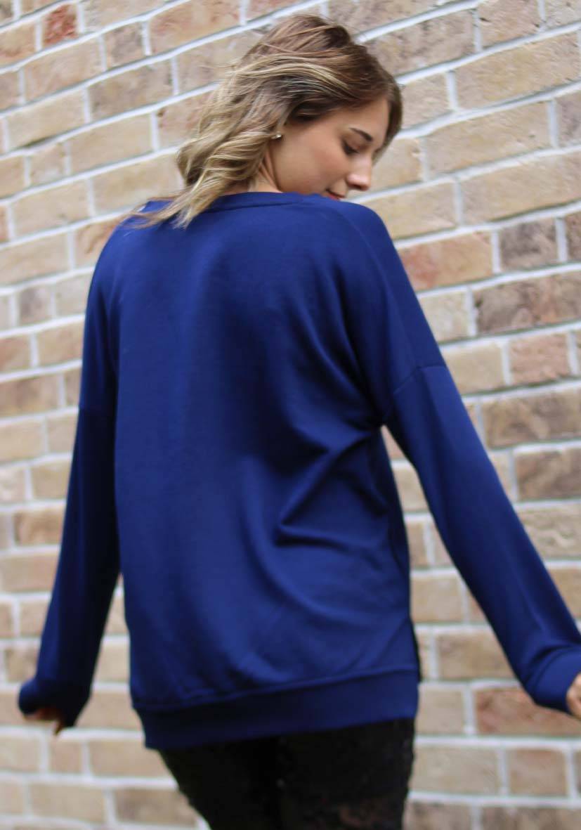 Miss Goodlife V-Neck Heaven Strass – Darkblue/neonpink