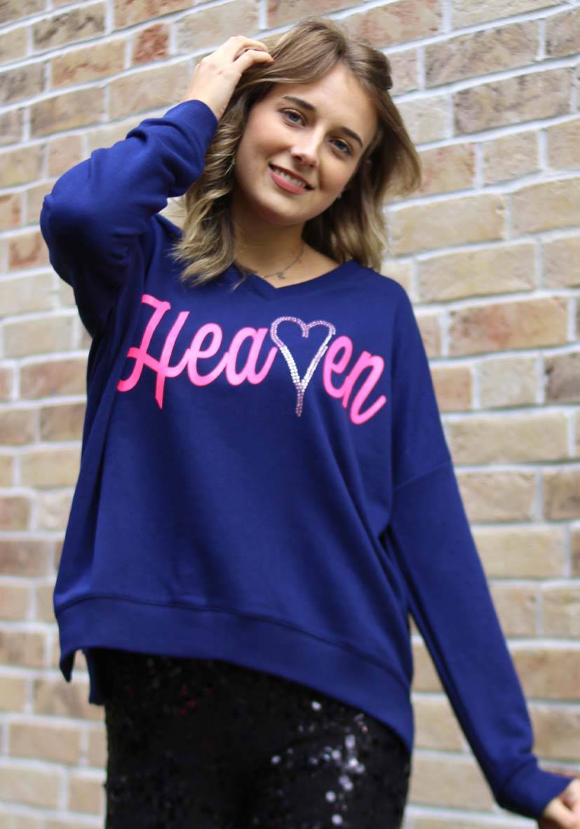 Miss Goodlife V-Neck Heaven Strass – darkblue/neonpink