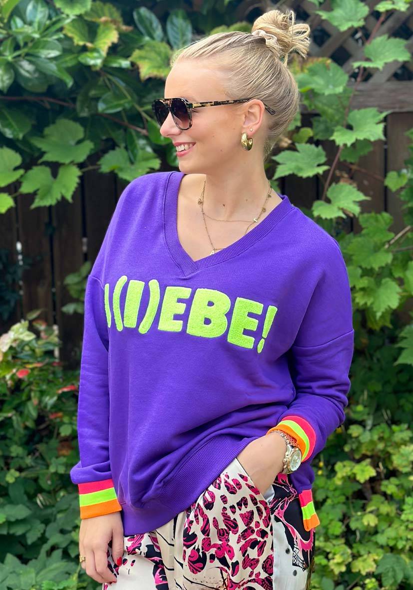 Miss Goodlife V-Neck L(i)ebe Frottee – lilac/neonyellow