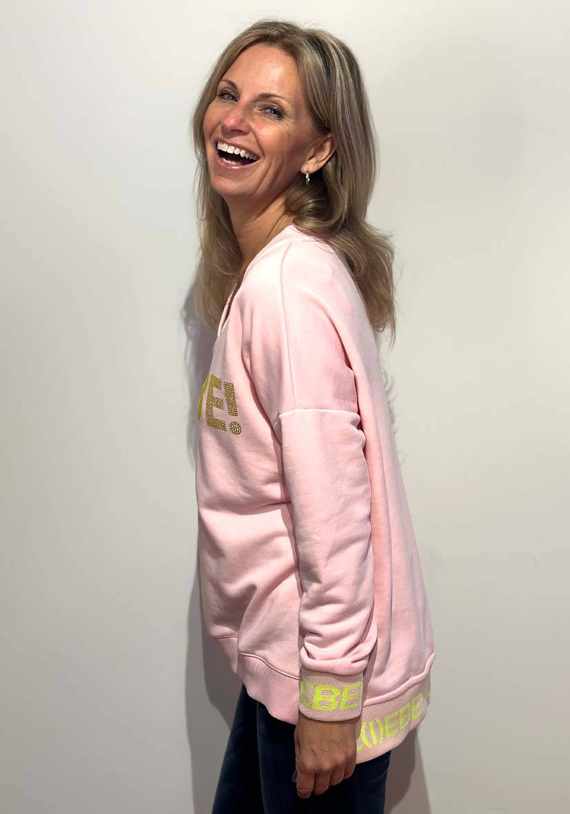 Miss Goodlife V-Neck L(i)ebe Strass – Rose/neonyellow