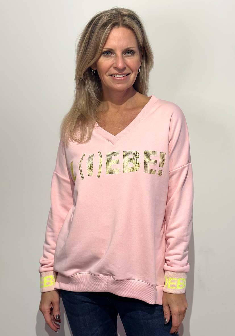 Miss Goodlife V-Neck L(i)ebe Strass – rose/neonyellow