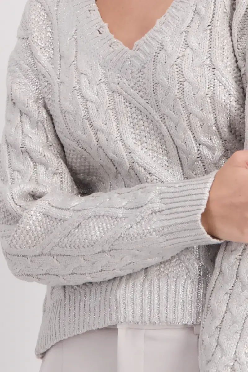 Monari Glänzender Pullover Mit Zopfmuster