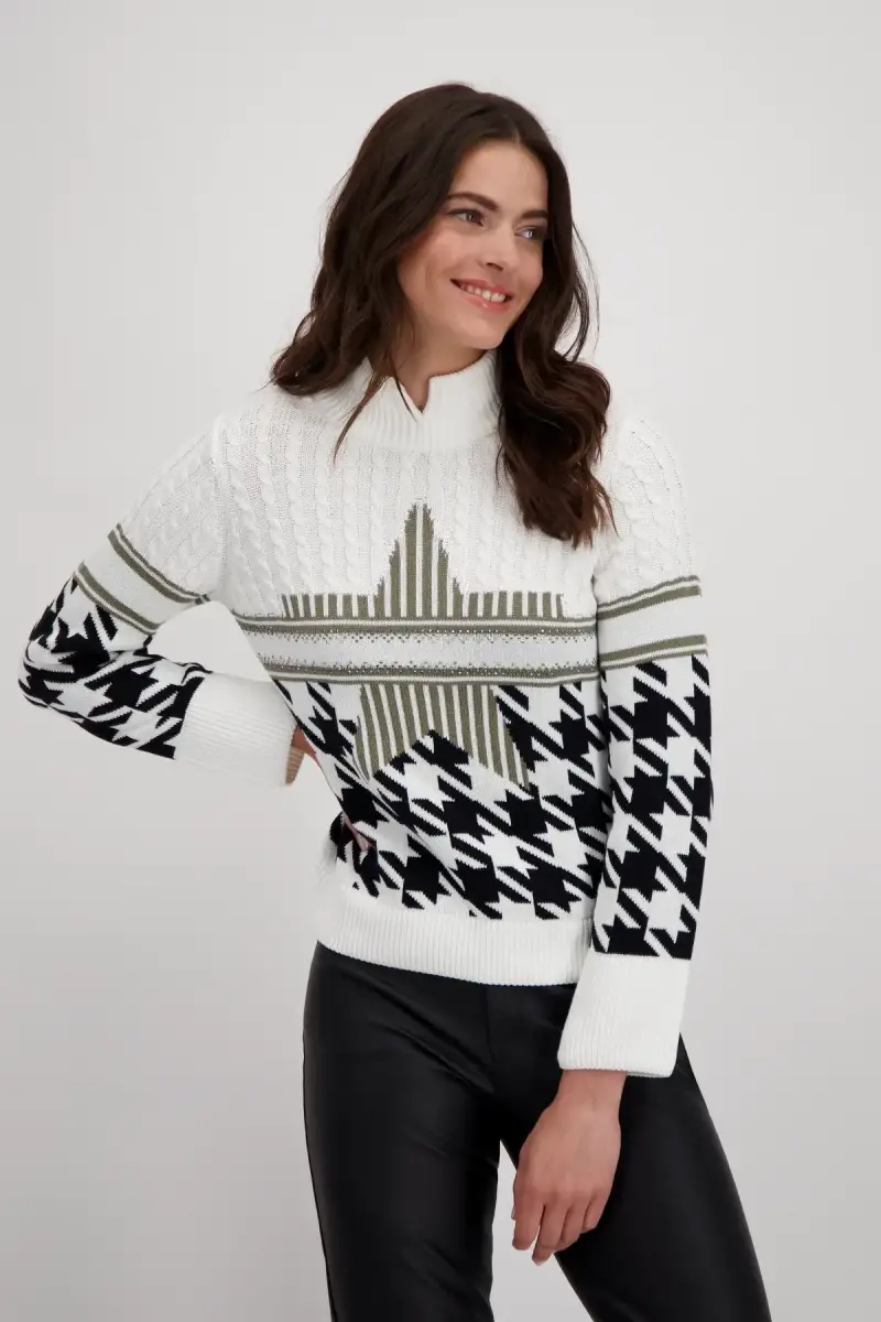 Monari Pullover Mit Hahnentrittmuster