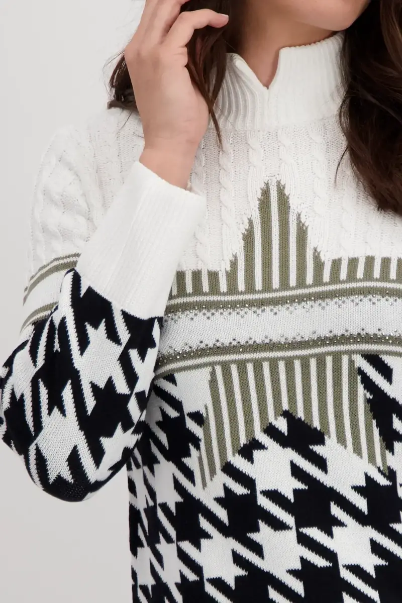 Monari Pullover Mit Hahnentrittmuster