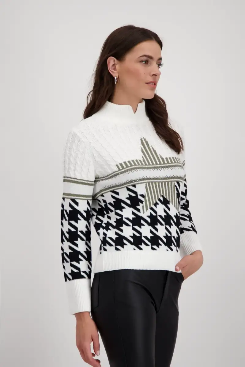 Monari Pullover Mit Hahnentrittmuster