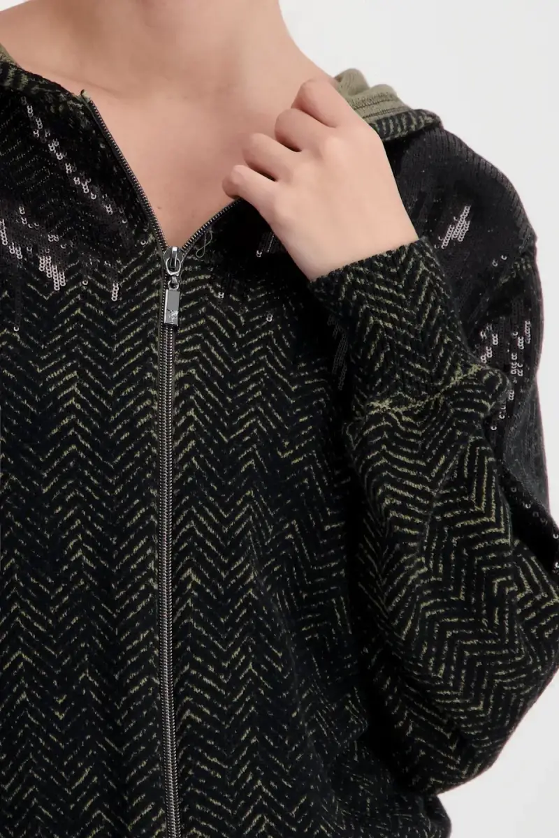 Monari Strickjacke Mit Fischgratmuster Und Pailletten