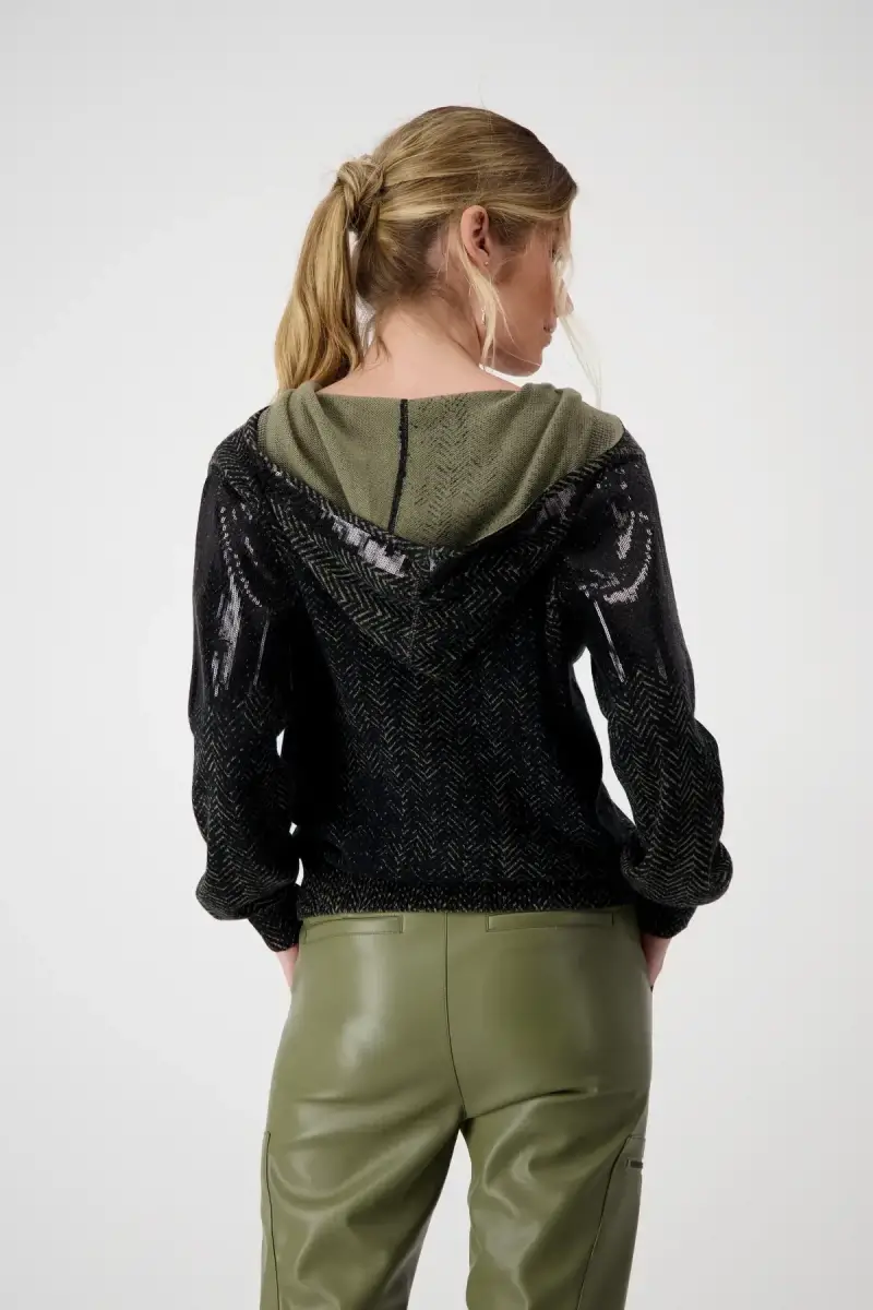 Monari Strickjacke Mit Fischgratmuster Und Pailletten