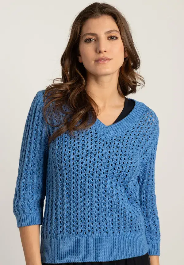 More & More Ajour Pullover Mit 3/4 Arm, Blue Breeze, Frühjahrs-Kollektion