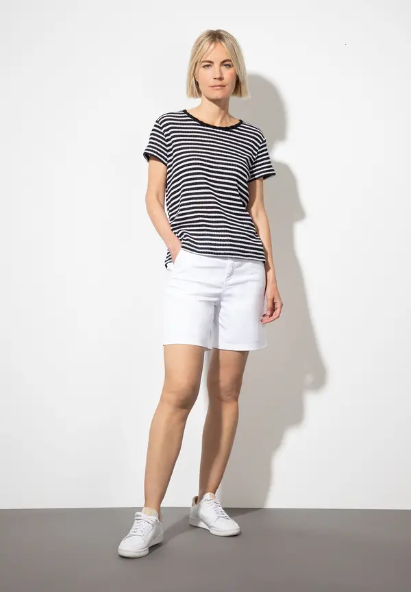 More & More Ajour Shirt, Schwarz/weiß Gestreift, Sommer-Kollektion