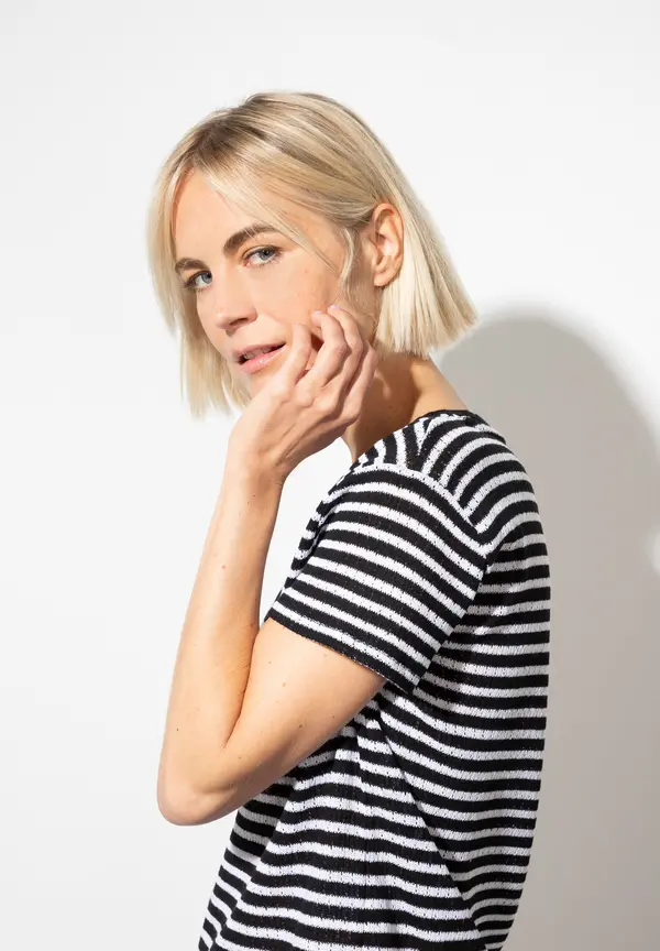 More & More Ajour Shirt, Schwarz/weiß Gestreift, Sommer-Kollektion