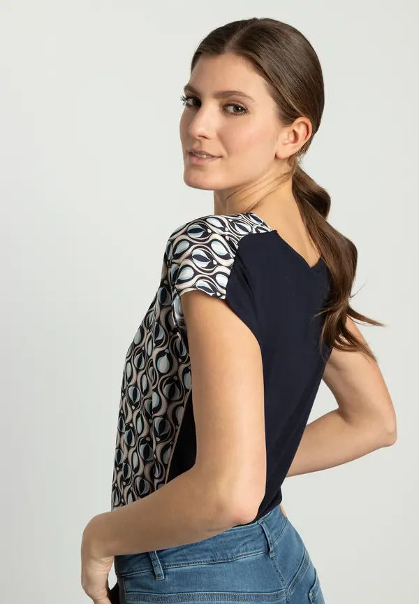 More & More Blusenshirt, Grafischer Print, Marine/hellblau, Frühjahrs-Kollektion