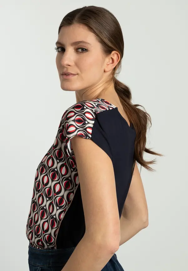 More & More Blusenshirt, Grafischer Print, Marine/rot, Frühjahrs-Kollektion
