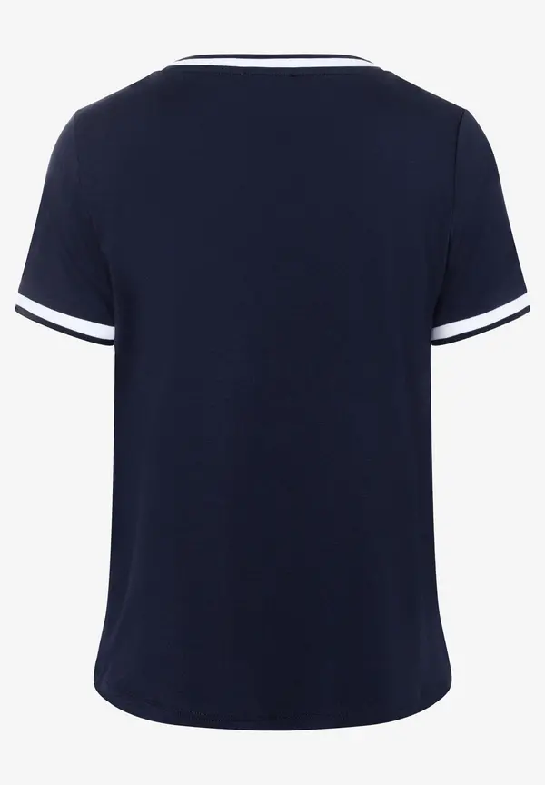 More & More Blusenshirt Mit Kontrastabschlüssen, Marine/weiß, Frühjahrs-Kollektion