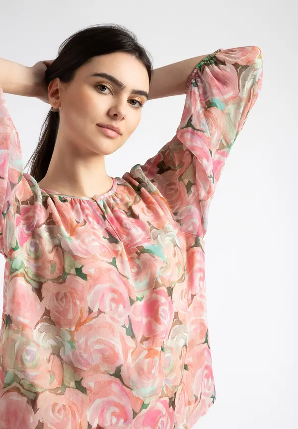 More & More Chiffonbluse, Rosenprint, Sommer-Kollektion