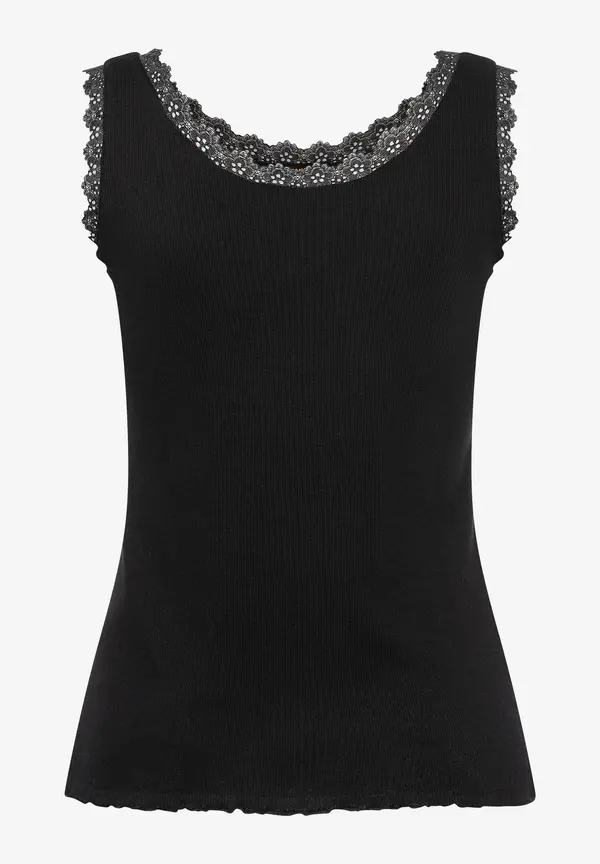 More & More Geripptes Top Mit Spitzenkante, Schwarz, Frühjahrs-Kollektion