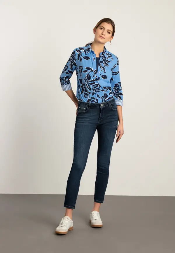 More & More Hemdbluse, Flowerprint, Hellblau/marine, Frühjahrs-Kollektion