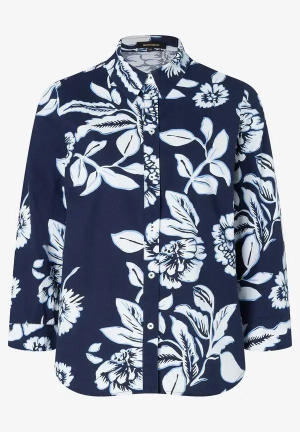 More & More Hemdbluse, Flowerprint, Marine/weiß, Frühjahrs-Kollektion