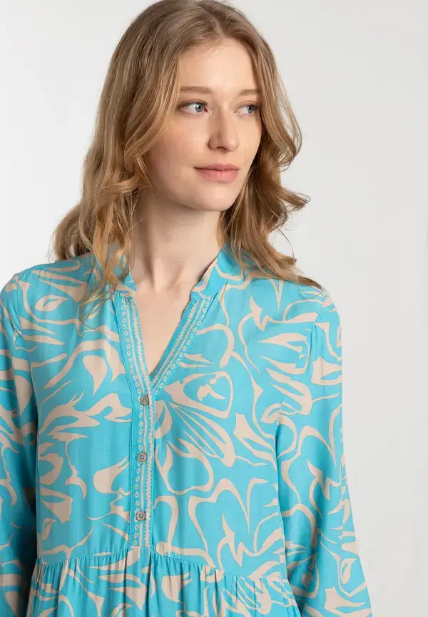 More & More Langes Tunikakleid, Abstrakter Flowerprint, Frühjahrs-Kollektion