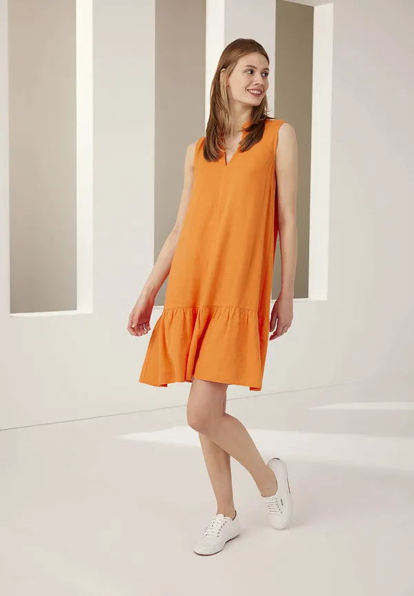 More & More Leinen/Viskose Kleid, Fresh Orange, Sommer-Kollektion